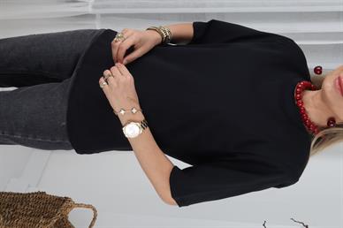 Sıfır Yaka Vatkalı Siyah Basic Tshirt