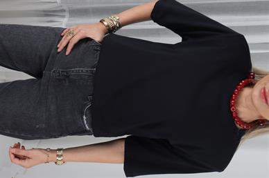 Sıfır Yaka Vatkalı Siyah Basic Tshirt