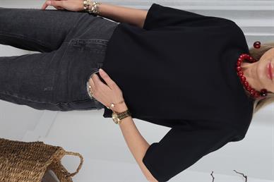 Sıfır Yaka Vatkalı Siyah Basic Tshirt