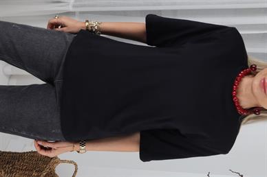 Sıfır Yaka Vatkalı Siyah Basic Tshirt