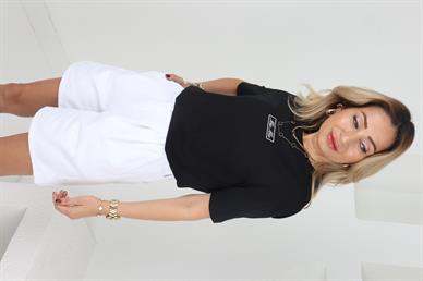 Sıfır Yaka Yazı Nakışlı Siyah Tshirt