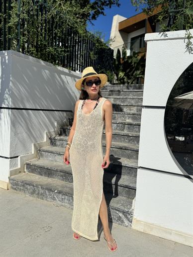 Simli Ajurlu Kolsuz Elbise