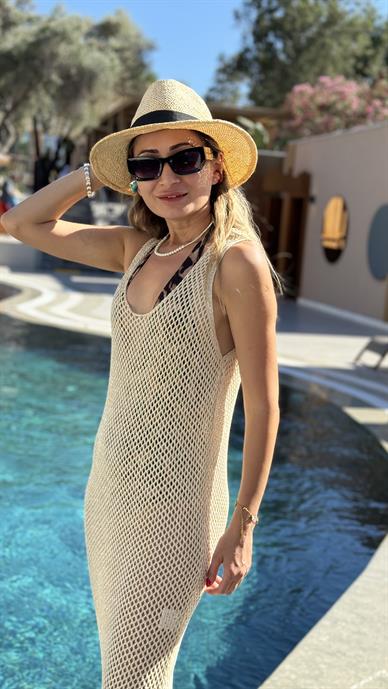 Simli Ajurlu Kolsuz Elbise