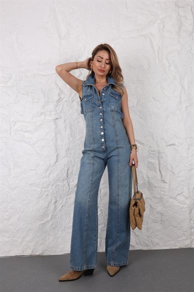 Sırt Detay Kolsuz Kot Tulum