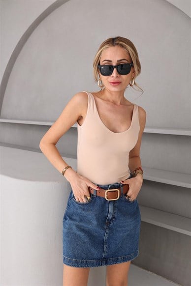 Sırtı Açık Krem Buzzy Bodysuit