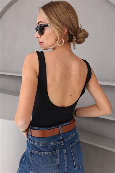 Sırtı Açık Siyah Buzzy Bodysuit