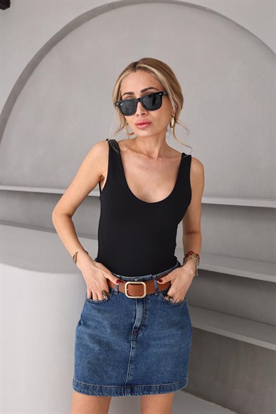 Sırtı Açık Siyah Buzzy Bodysuit