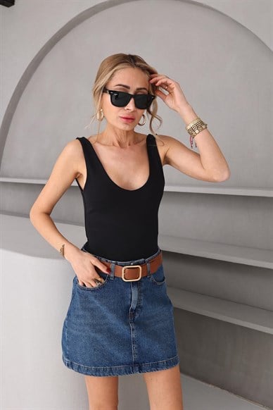 Sırtı Açık Siyah Buzzy Bodysuit