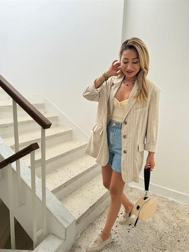 Sırtı Bağlamalı Ham Keten Blazer Ceket