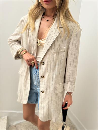 Sırtı Bağlamalı Ham Keten Blazer Ceket