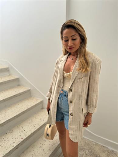 Sırtı Bağlamalı Ham Keten Blazer Ceket