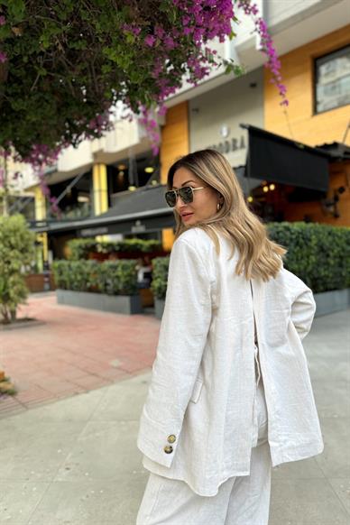 Sırtı Bağlamalı Naturel Blazer Ceket