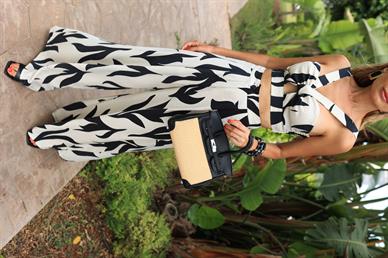 Sırtı Lastikli Büstiyerli Geniş Pantolon Takım