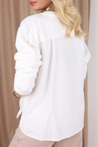 Sırtı Poplin Kadın Baskılı Beyaz Swaetshirt