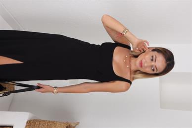 Siyah Askılı Keten Elbise