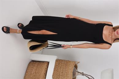 Siyah Askılı Keten Elbise