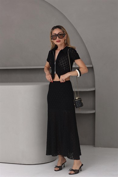 Siyah Astarlı Dantel Etek