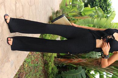 Siyah Bağcıklı Bürümcek Yelekli Takım