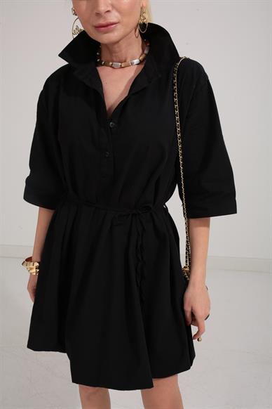 Siyah Balon Etekli Gömlek Elbise