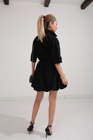 Siyah Balon Etekli Gömlek Elbise