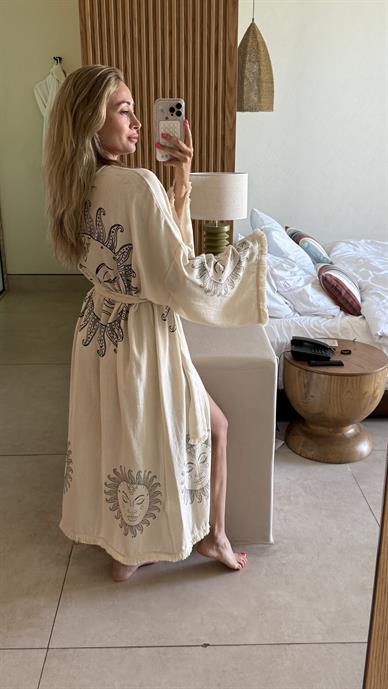 Siyah Baskılı Naturel Kimono