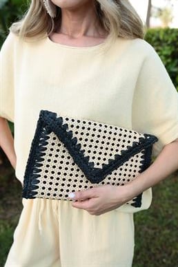 Siyah Beige Zarf Çanta