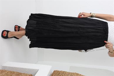 Siyah Beli Lastikli Geniş Saten Etek