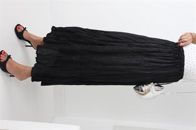 Siyah Beli Lastikli Geniş Saten Etek