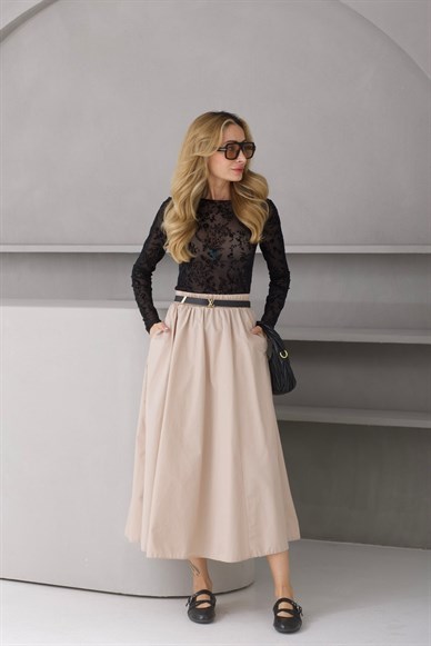 Siyah Çiçekli Tül Bluz