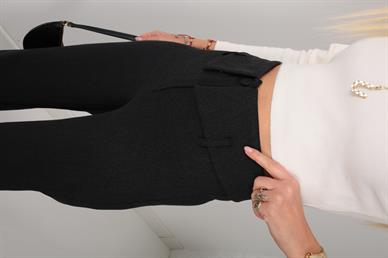 Siyah Çift Kemer Kumaş Pantolon