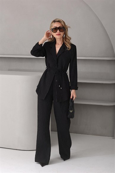 Siyah Çizgili Bağlamalı Tensel Takım