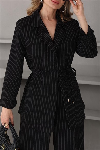 Siyah Çizgili Bağlamalı Tensel Takım