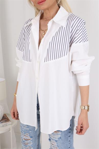 Siyah Çizgili Düşük Omuz Oversize Gömlek