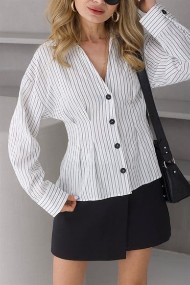 Siyah Çizgili Slim Fit Gömlek