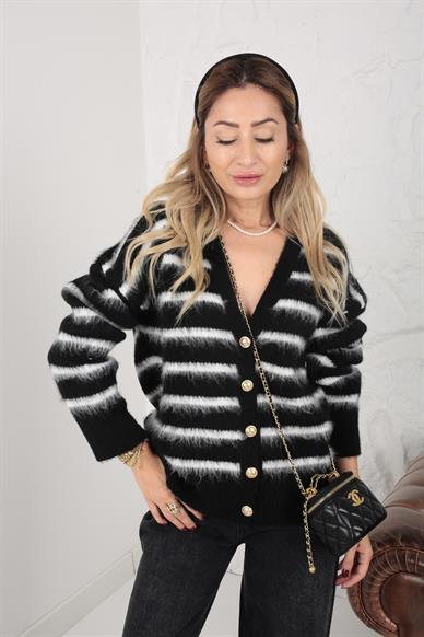 Siyah Çizgili Tüylü Hırka