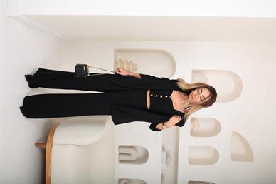 Siyah Crop Ceketli Üçlü Takım