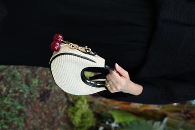 Siyah Deri Detay Küçük Hasır Çanta