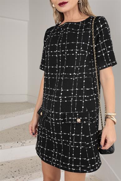 Siyah Desenli Tüvit Elbise