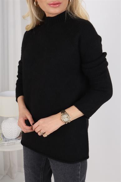 Siyah Dik Yaka Basic Kazak