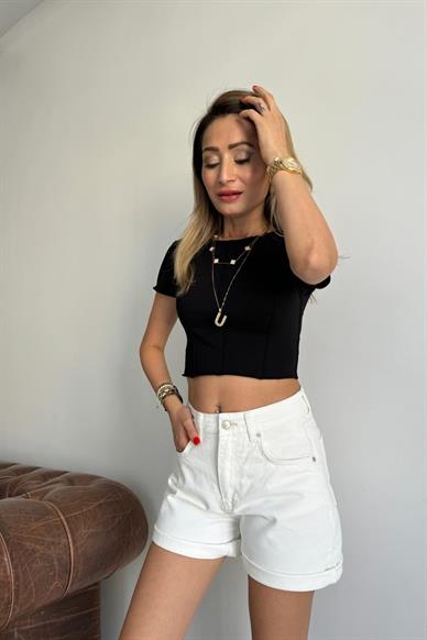 Siyah Dikiş Detay Crop