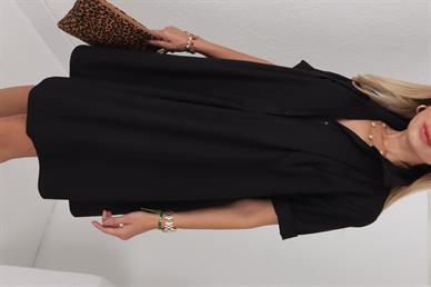 Siyah Erkek Yaka Kısa Oversize Elbise