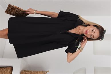 Siyah Erkek Yaka Kısa Oversize Elbise