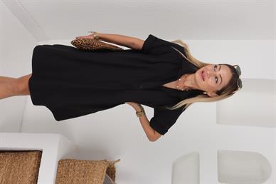 Siyah Erkek Yaka Kısa Oversize Elbise