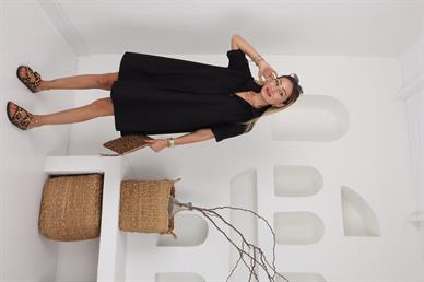Siyah Erkek Yaka Kısa Oversize Elbise