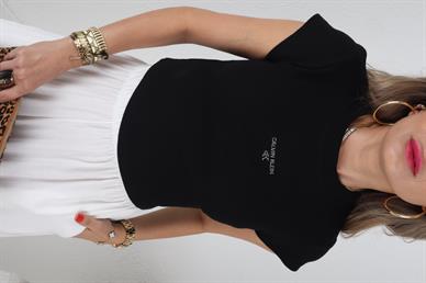 Siyah Fitilli Jil Ck Taşlı Crop Tshirt