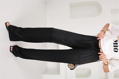 Siyah Jakarlı Bol Paça Saten Pantolon