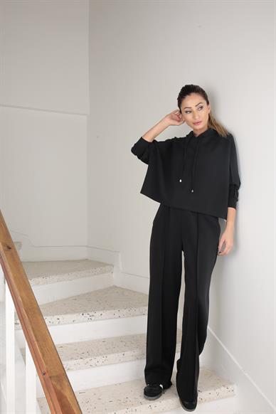 Siyah Kapişonlu Modal Kumaş Spor Takım