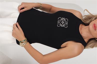 Siyah Kare Zincir İşli Fitilli Atlet