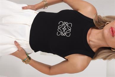 Siyah Kare Zincir İşli Fitilli Atlet