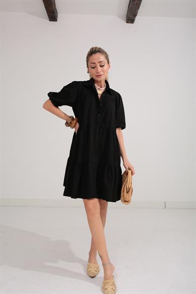 Siyah Katlı Gömlek Elbise